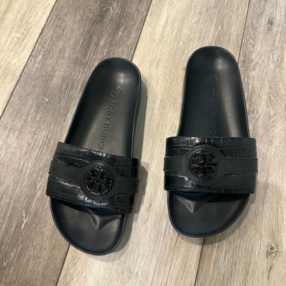 Tory Burch Carson Croc Embossed Anatomic Slide Sandal sz 7